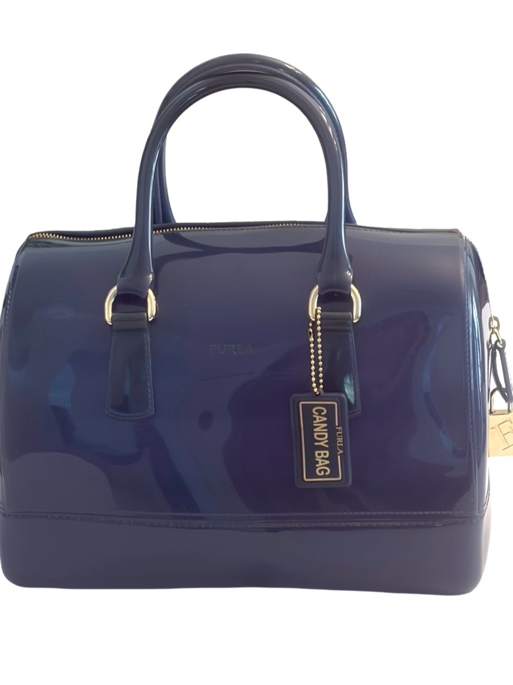 Furla Navy Patent Candy Bag Satchel